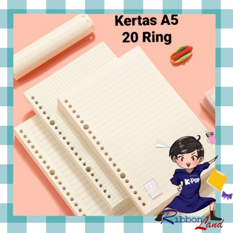 Jual (60 lembar) Kertas Refill Loose Leaf A5 20 Ring/Lubang/Hole ...