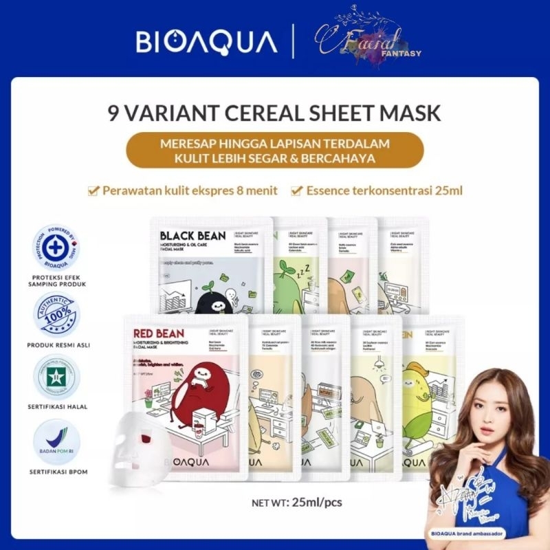 Jual Bpom Bioaqua Masker Wajah Cereal Sheet Mask And Biji Buah Face Mask