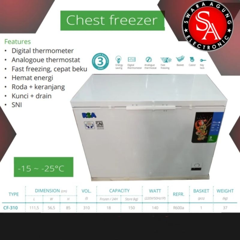 Jual Chest Freezer 310 Liter RSA Type: CF-310 (Khusus Daerah Medan ...