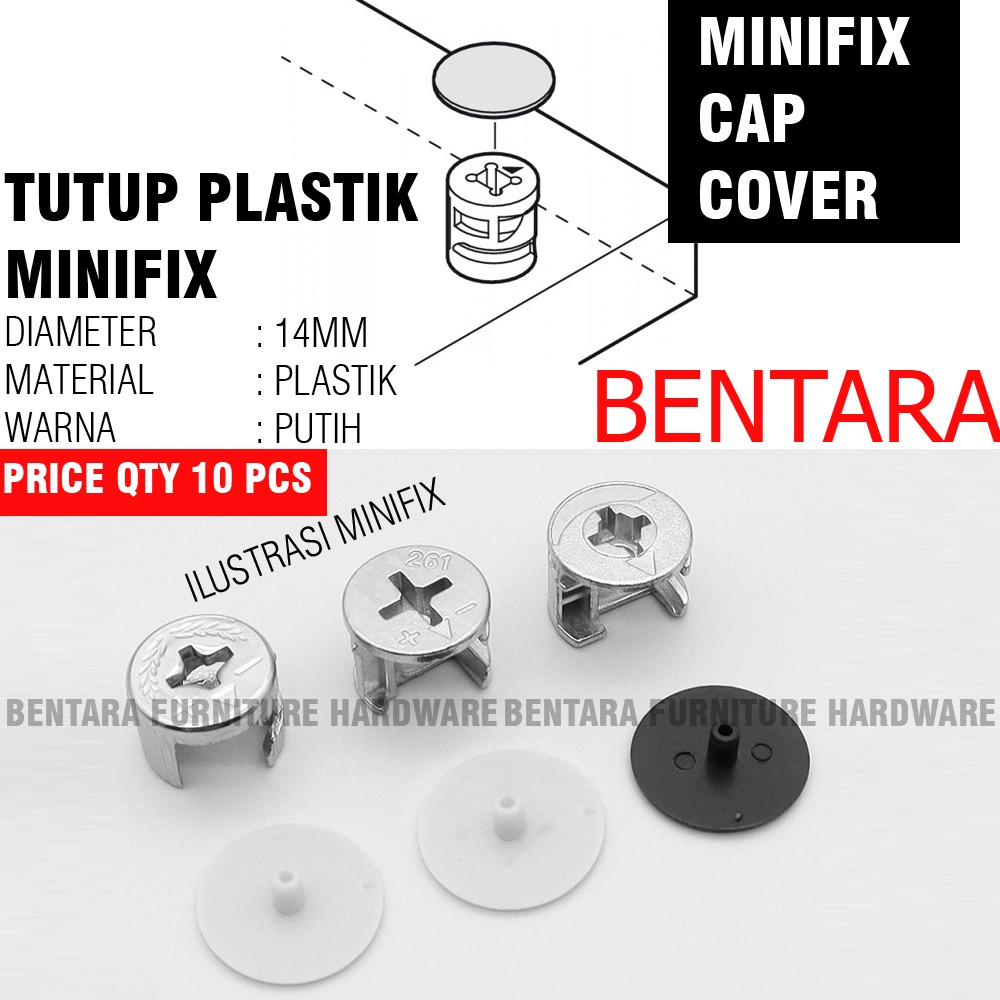 Jual 10 X TUTUP MINIFIX PLASTIK D-15MM PUTIH COKLAT WHITE BROWN UNTUK