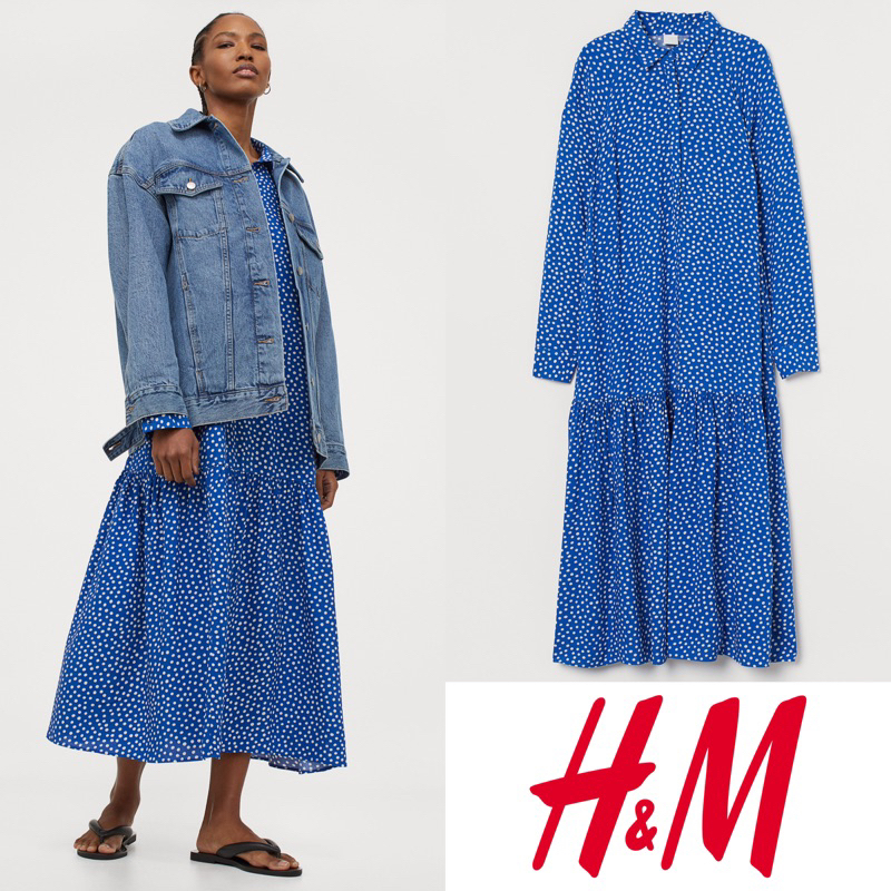 h and m blue polka dot dress Dark Blue 1930s V-Neck Polka Dots Belted Dress