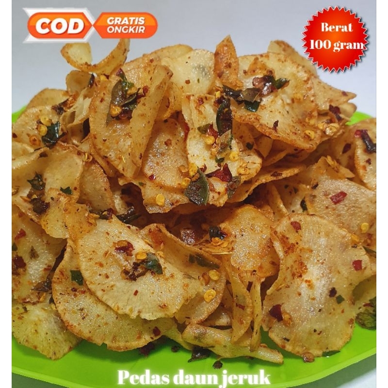 Jual Kripik Keripik Singkong Viral Pedas Daun Jeruk Rujak Balado 100