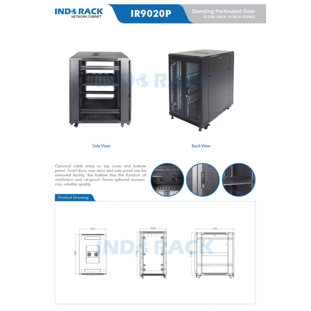 Jual IR9020P Rak Server INDORACK IR9020P Standing Close Rack Perforated ...
