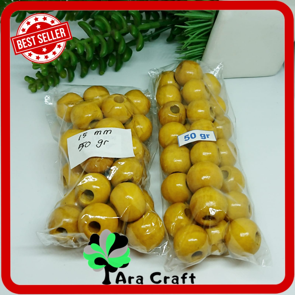 Jual [25 gr dan 50 gr]Manik Mote Kayu 20 mm Warna natural dan kuning ...