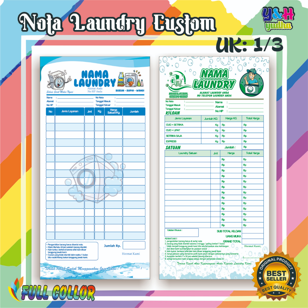 Jual NOTA LAUNDRY CUSTOM 1/3 FREE DESAIN BEBAS NAMA SENDIRI BON LAUNDRY ...