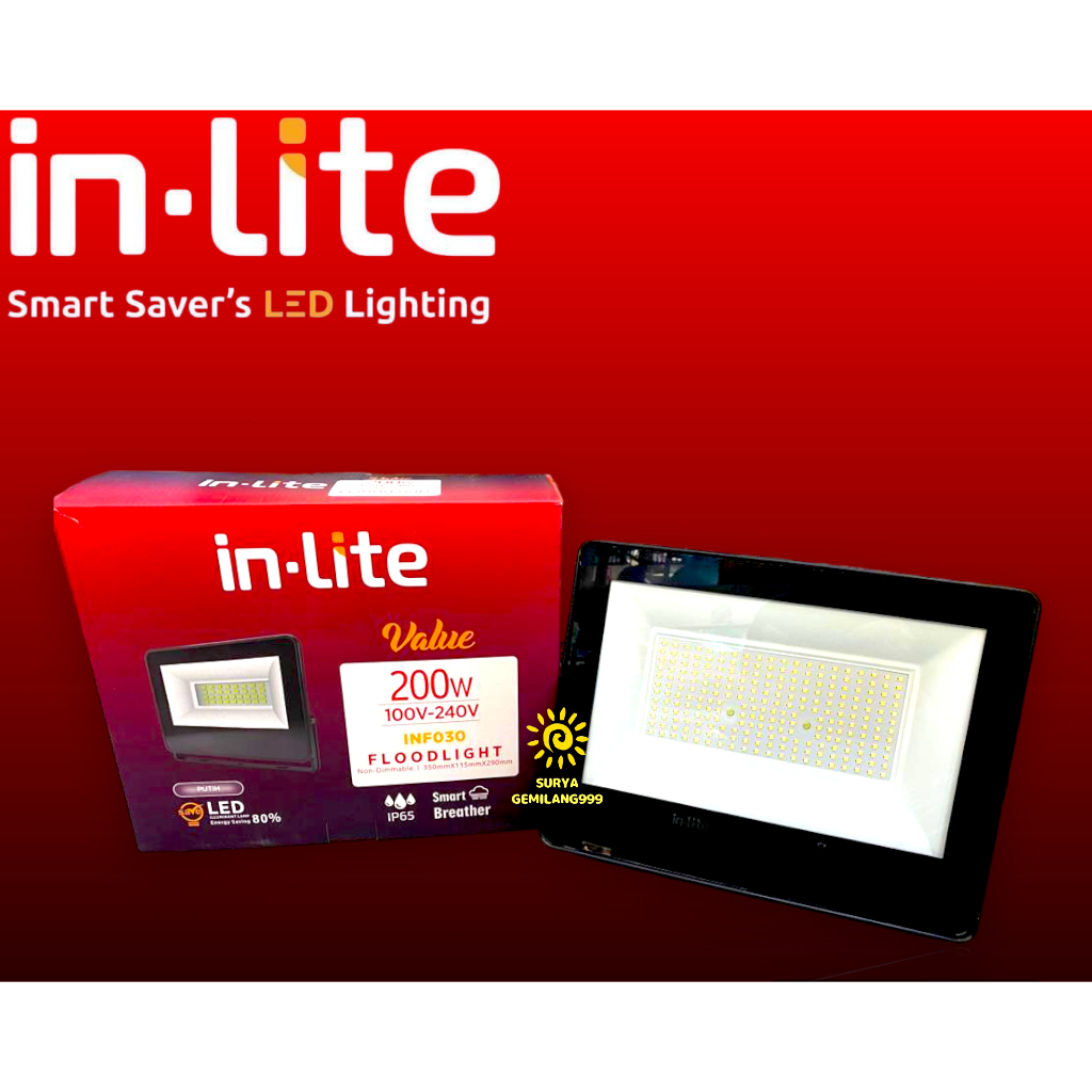 Jual LAMPU SOROT FLOODLIGHT LED INLITE VALUE 200W 200 WATT INF030 ...