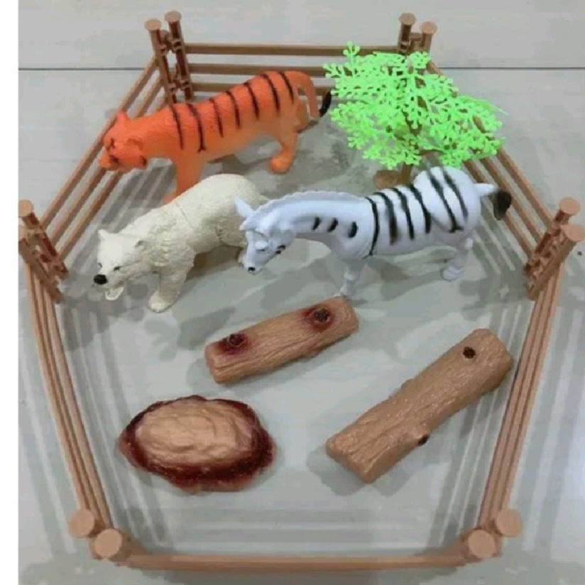 Jual Mainan Hewan Karet Set Pagar dan Pohon YH 73 Zoo Animals | Mainan ...