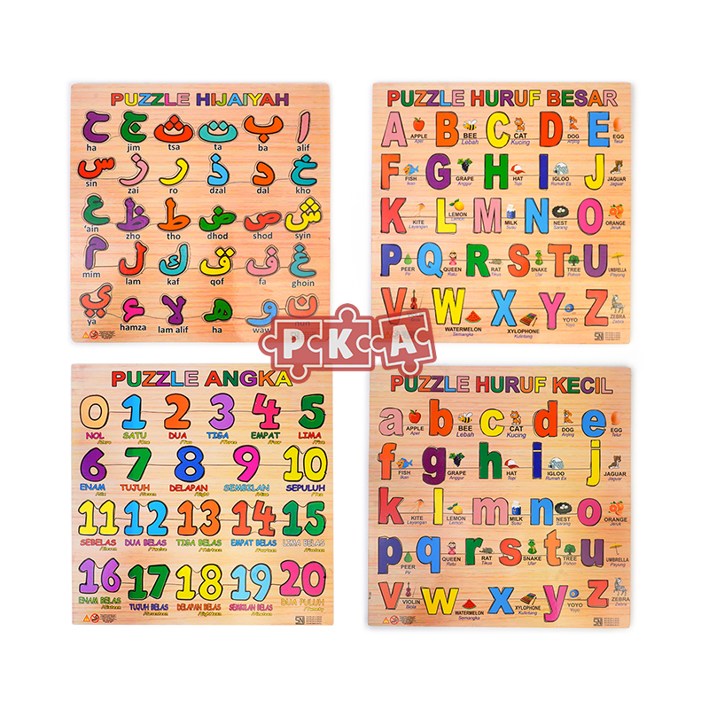 Jual Mainan Kayu Edukasi Anak Paket 4 Puzzle Jumbo Huruf Besar Kecil ...