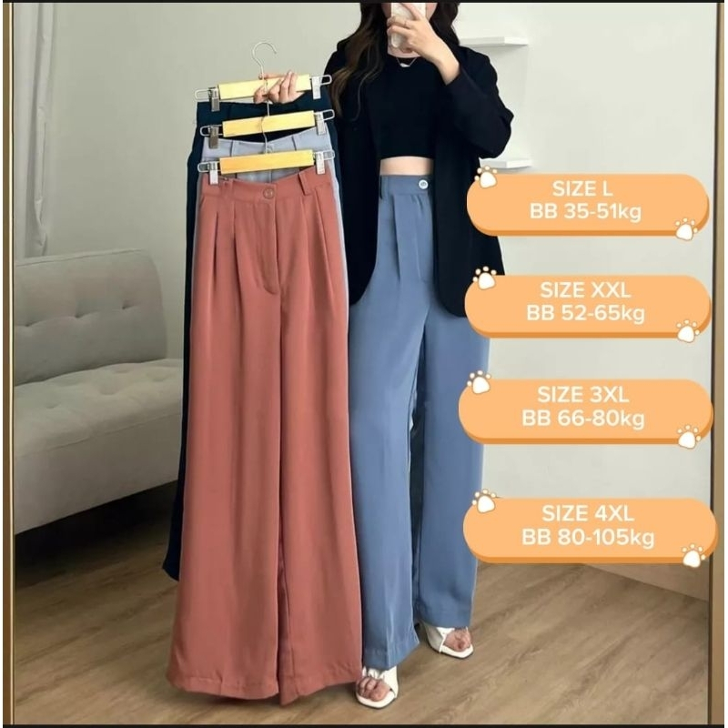 Jual Loose Pants Trousers Jumbo (BIG SIZE) Highwaist Wanita Anti Kusut ...