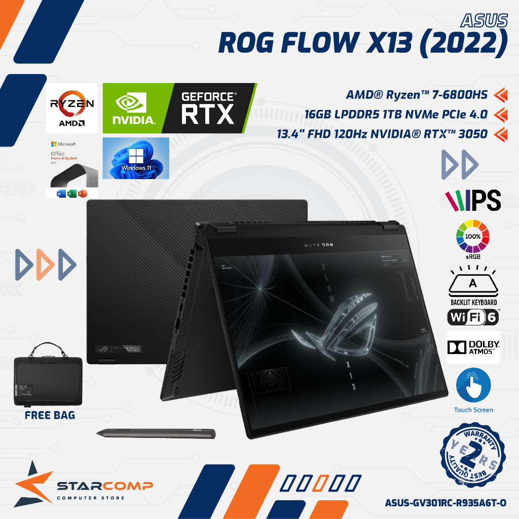 Jual ASUS ROG Flow X13 GV301RC Ryzen 9-6900HS RTX3050 16GB 1TB 120Hz ...