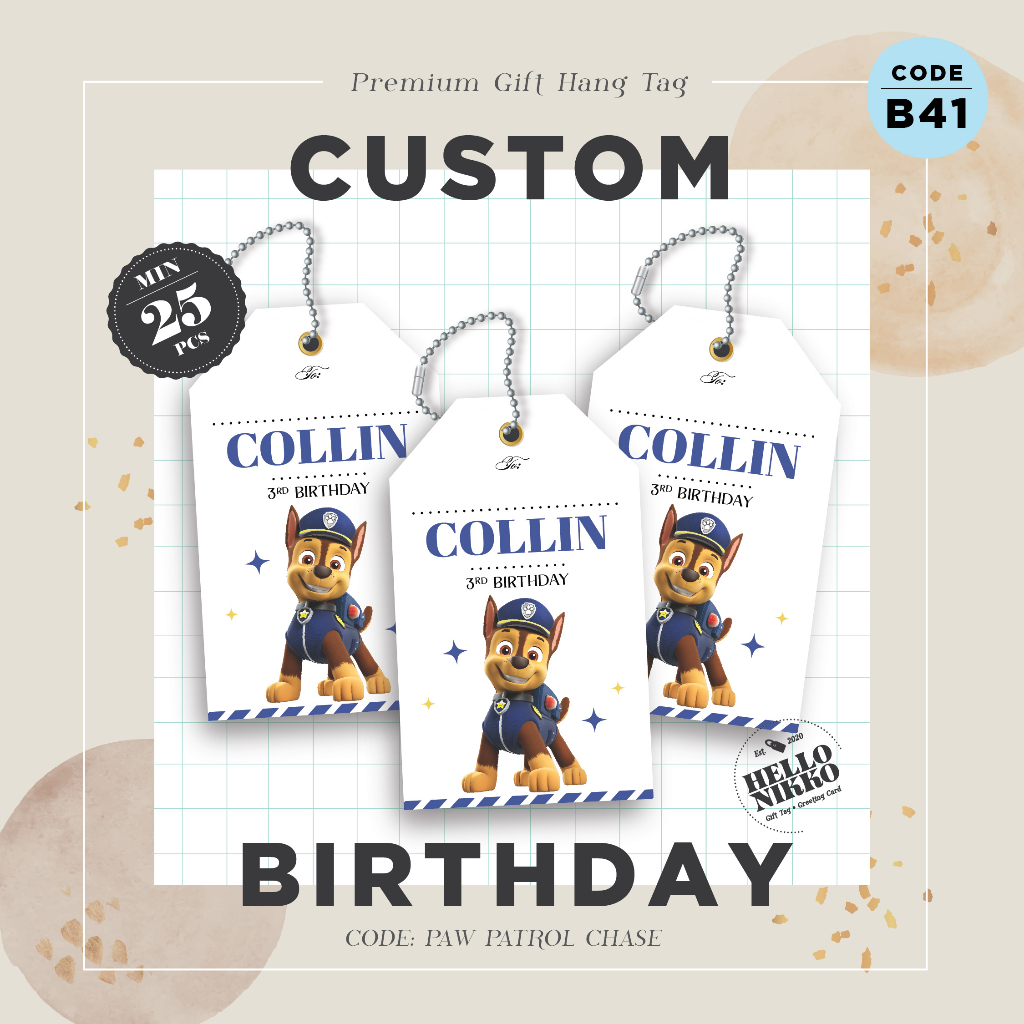 Jual Gift tag birthday B41 - Paw Patrol Chase card ucapan ulang tahun ultah | Shopee Indonesia