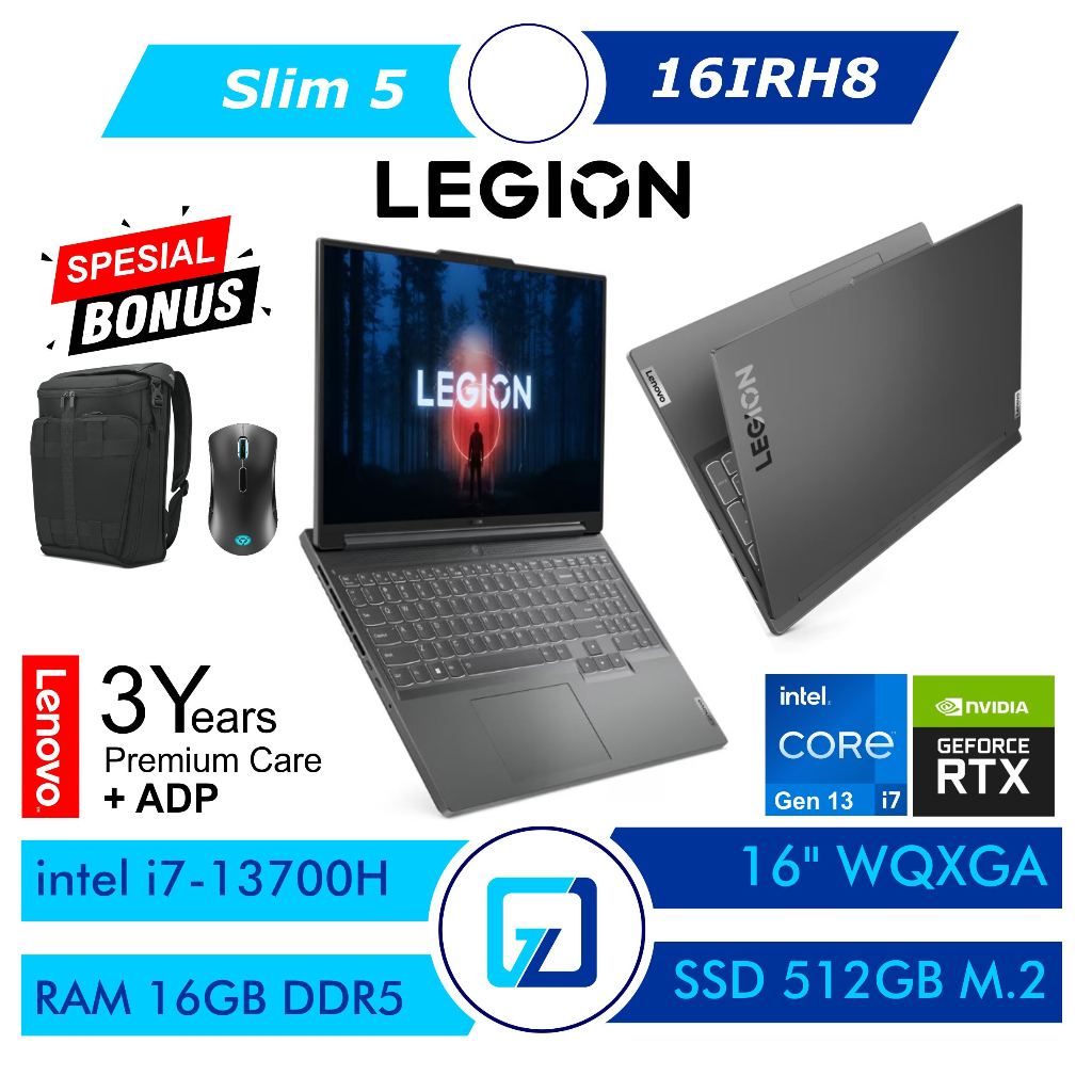 Jual Lenovo Legion Slim 5 16IRH8 8LID intel Core i7 13700H 16GB 512GB 16"WQXGA RTX4060 WIN11 OHS