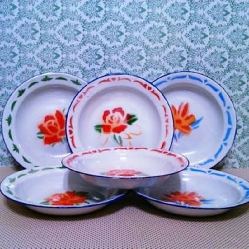 Jual Piring Makan Seng Enamel Kembang Jadul Piring Kaleng Piring Makan Kembang Piring Jadul 6645