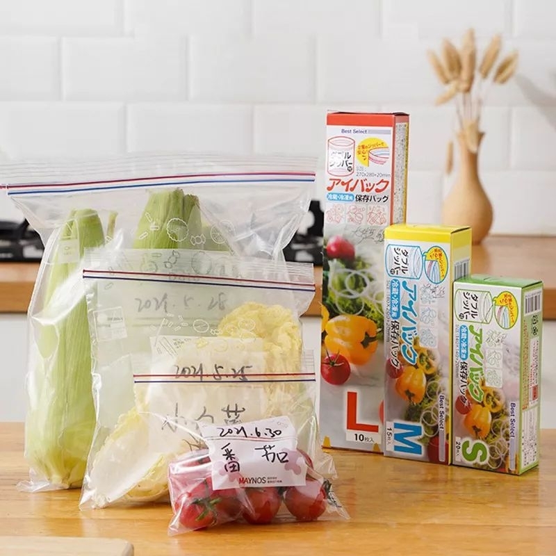 15pcs/set 27cm Self-sealing Plastic Bags For Food Storage, Reusable,  Microwave And Refrigerator Safe