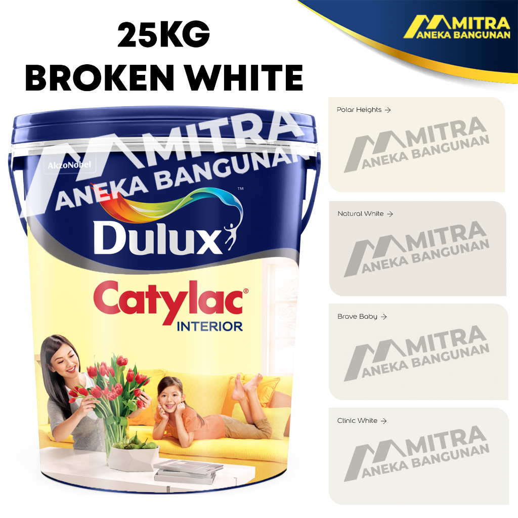 Jual CAT TEMBOK DULUX CATYLAC INTERIOR 25 KG PAIL / BROKEN WHITE PUTIH ...