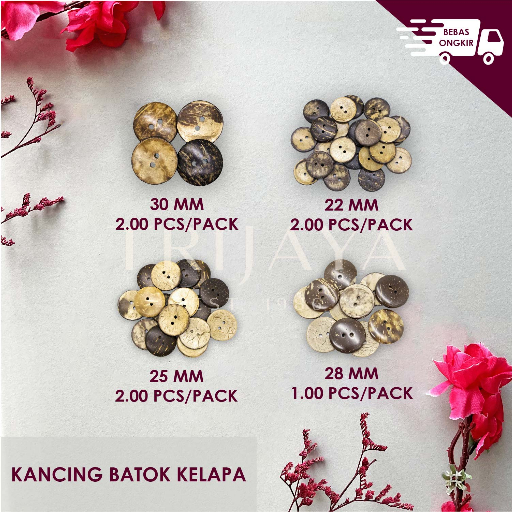 Jual Sinergi Jaya Kancing Button Baju Batok Kelapa Natural (Per Pack ...