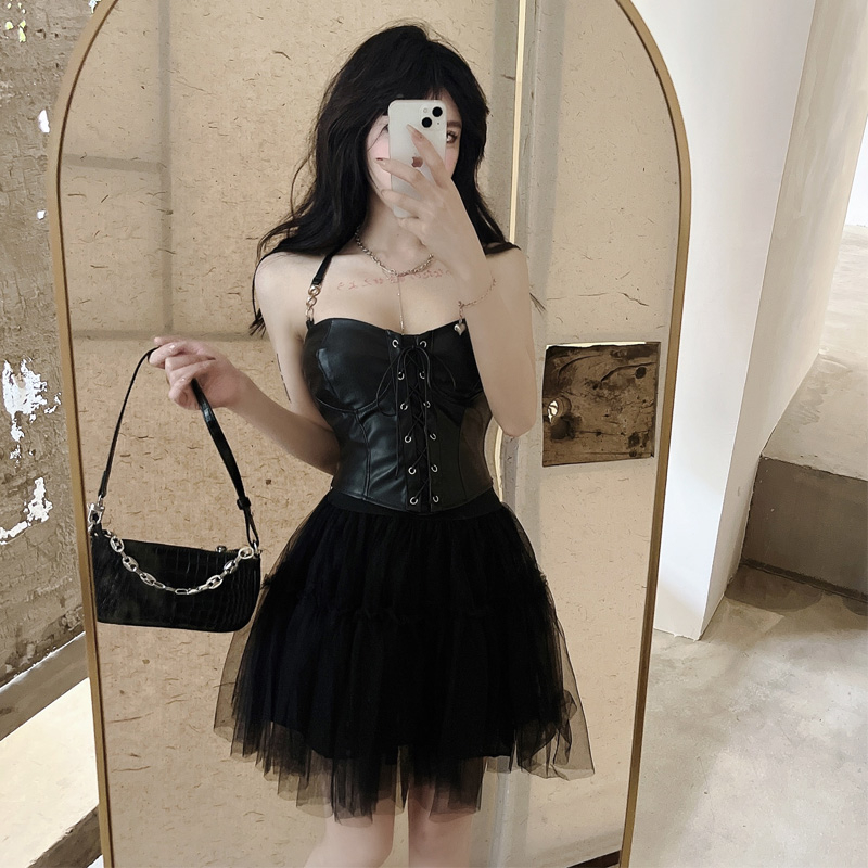 Jual [PO] Set Leather Corset Tube Top Tutu Skirt (NM-255