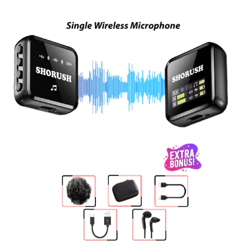 Shorush N7 New Led Display Microphone Mic Clip On Wireless Type C Android UHF VLOG Untuk Camera