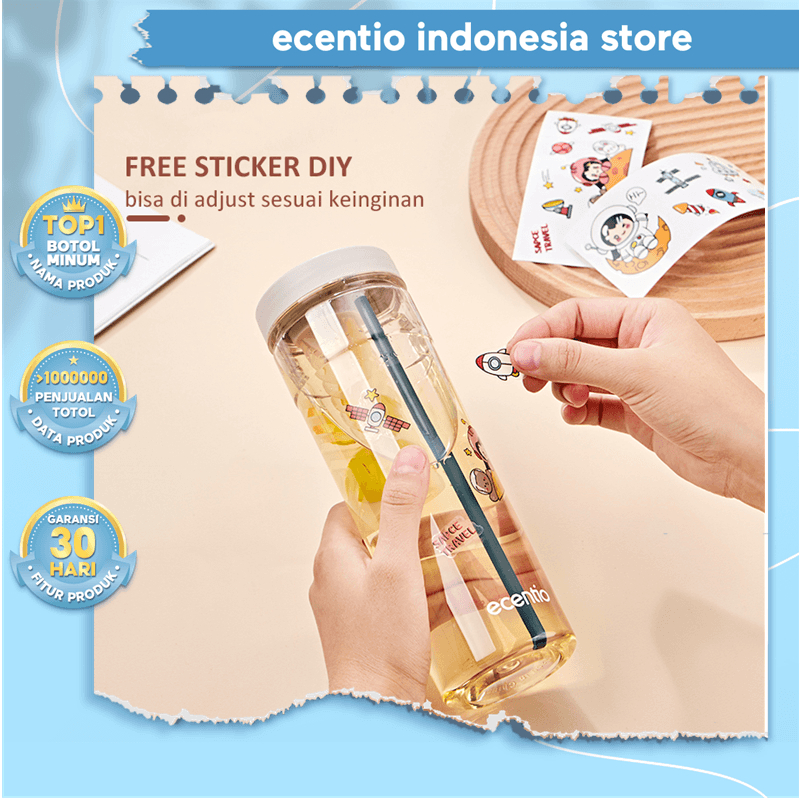 Jual Ecentio Botol Minum 780ml DIY Sticker Cup Water Botol BPA Free Anti Tumpah Tempat Botol