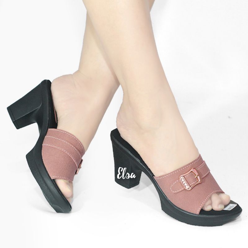 Sepatu High Heels Wanita Terbaru Sandal Hak Tahu Aksen Tali Strap Open Toe  Sendal Pesta Hak Tinggi Chungky Block heel Casual Formal Slop Selop