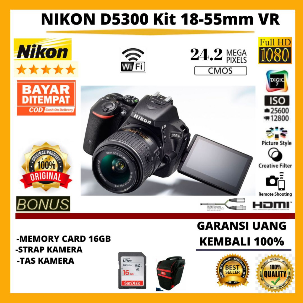 Jual NIKON D5300 kit 18-55mm VR kamera vlog WiFi Shopee Indonesia - Main Image