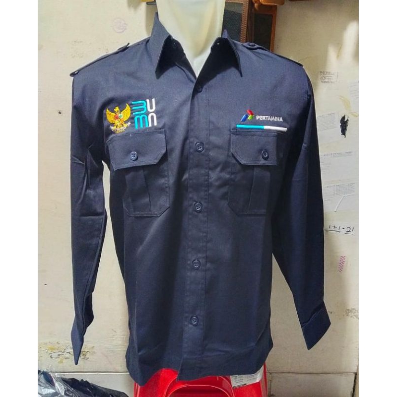 Jual Kemeja Pertamina BUMN Navy PDH Lengan Panjang Pria | Shopee Indonesia