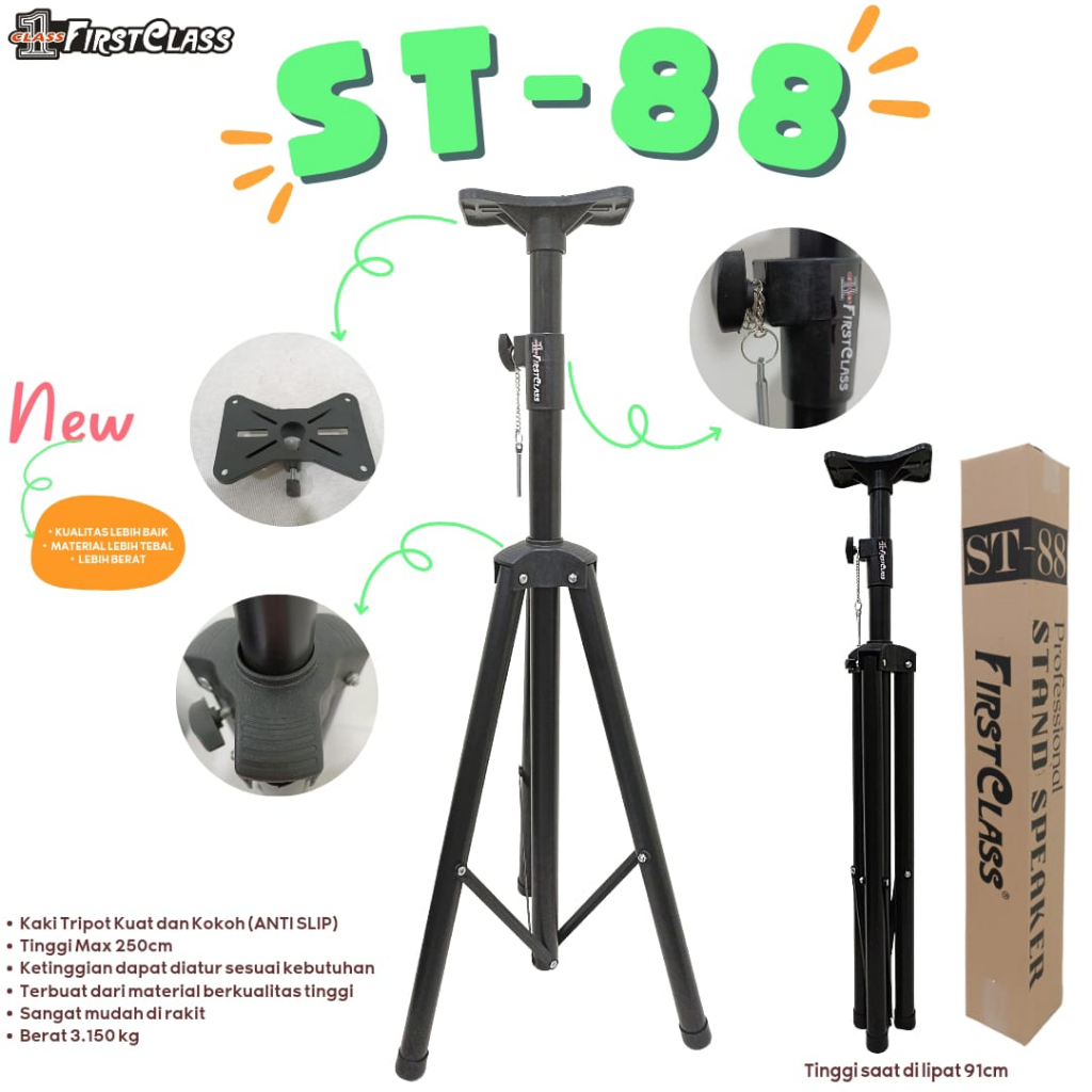 Jual Stand Speaker Firstclass St88 black Tripod speaker tripot audio ...