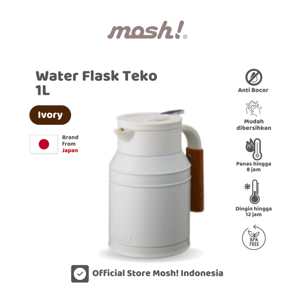 Mosh Water Flask Teko Stainless Steel 1.0 L - Termos Minum Tahan Panas dan Dingin - Ivory