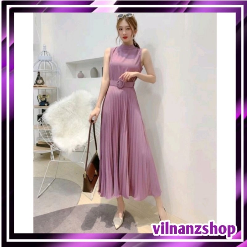 Jual 9093 merceda halter neck pleated maxi dress V2 | Shopee Indonesia