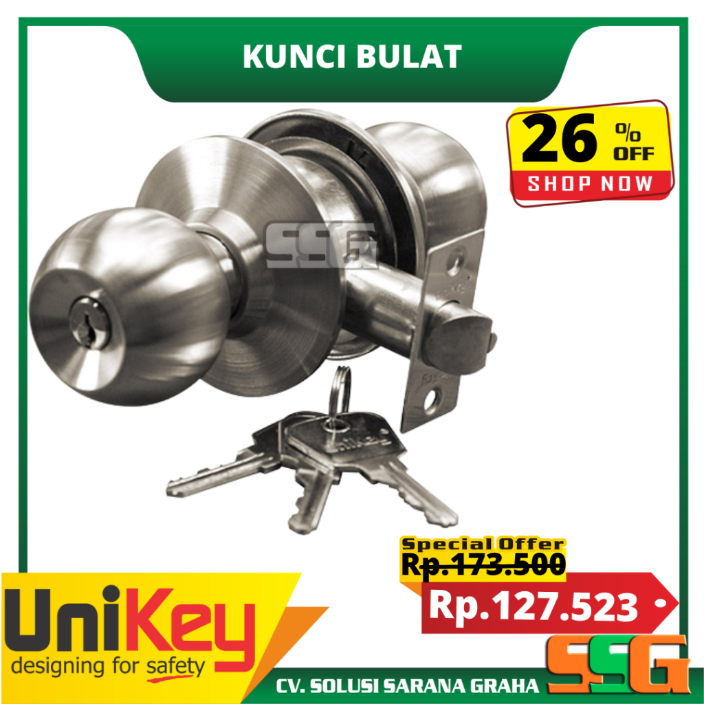 Jual Handle Pintu Bulat UNIKEY C219X400 SS Kunci Bulat Kamar Mandi ...