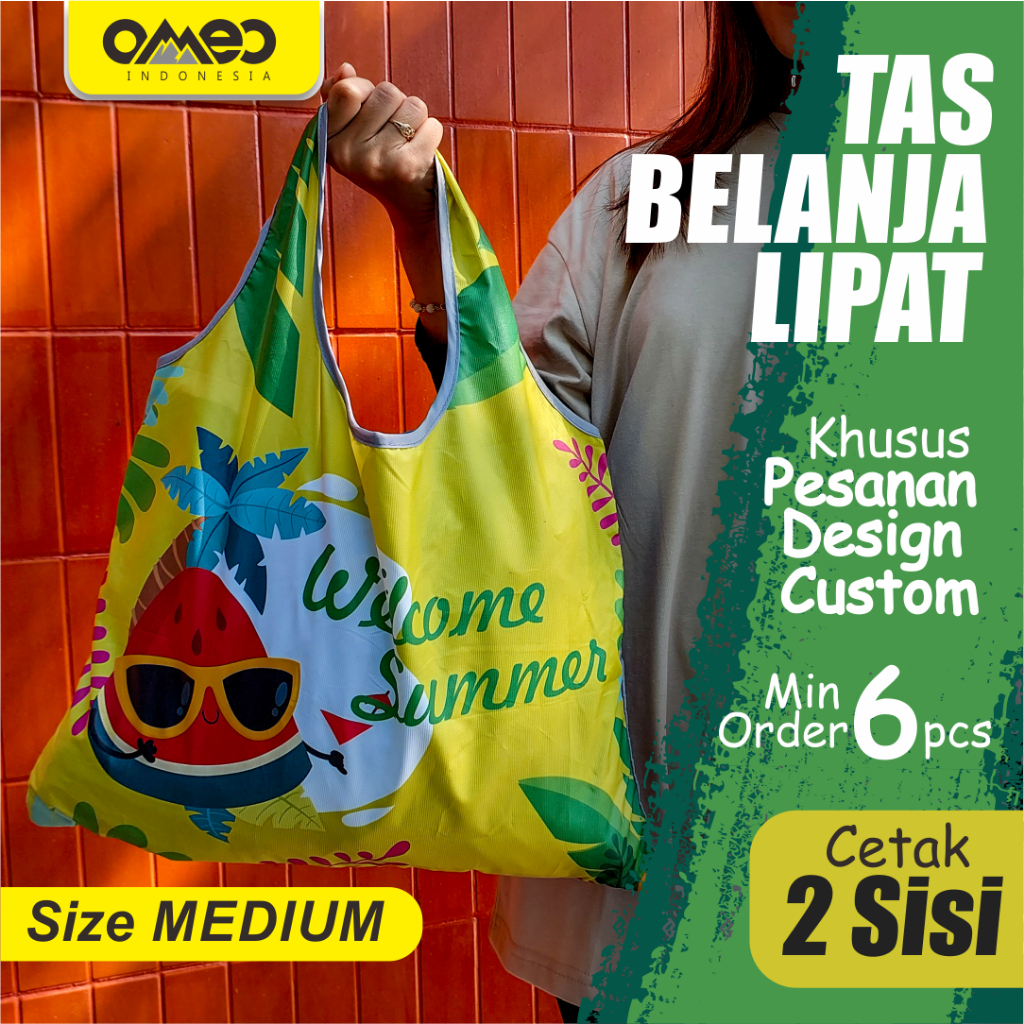 Jual Shopping Bag Tas Belanja Totebag Lipat Size Medium Custom Sisi