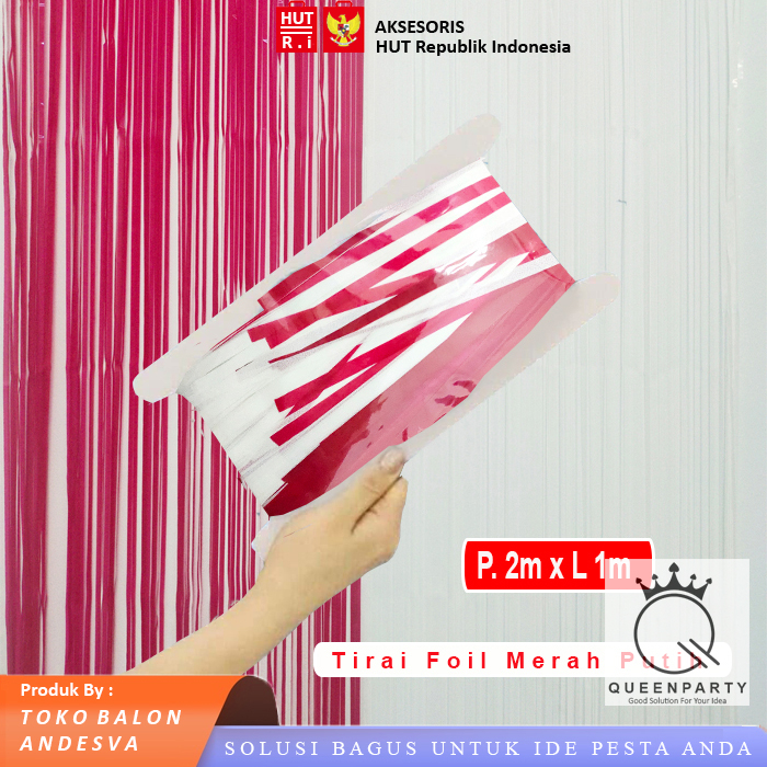 Jual tirai foil merah putih / backdrop / tirai rumbai / hiasan ...