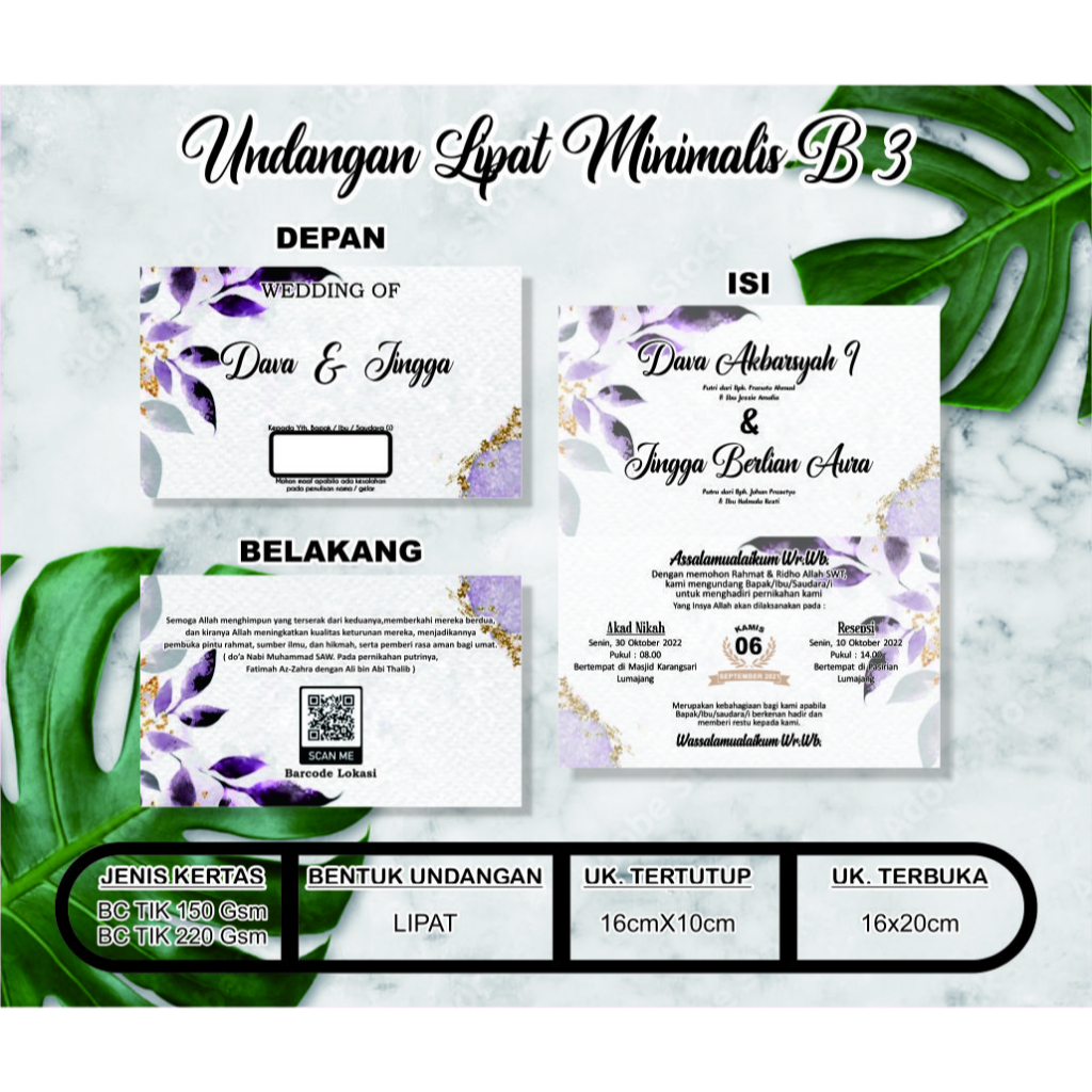 Jual Undangan Lipat Pernikahan Minimalis B3 | Shopee Indonesia