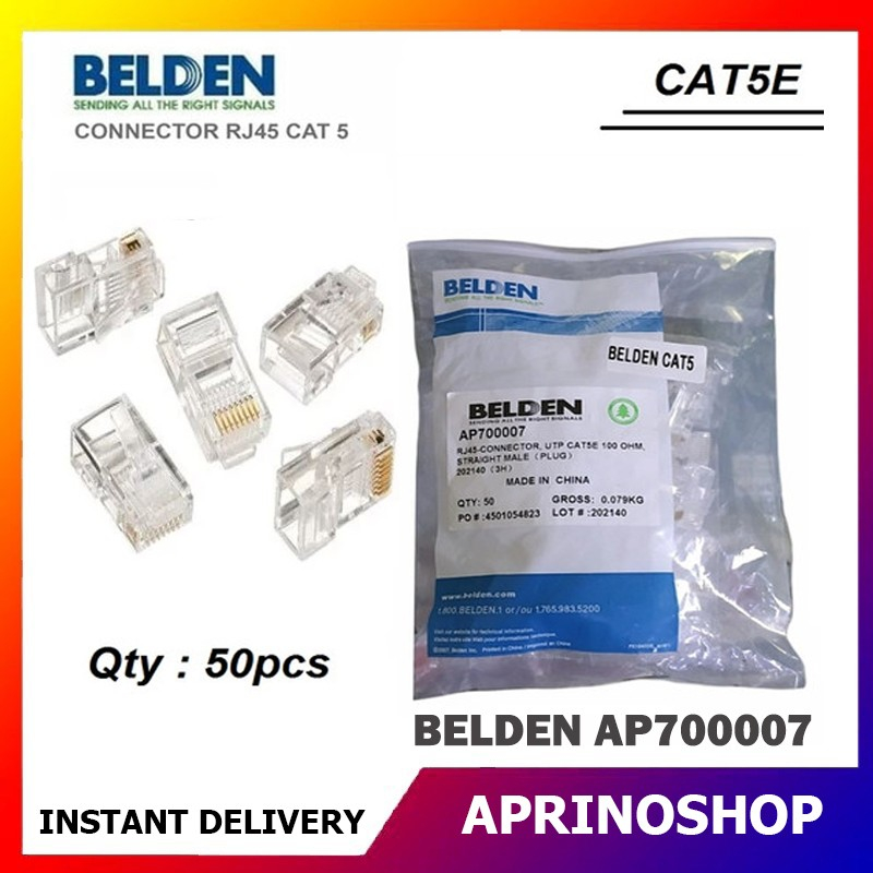 Jual Belden RJ45 Cat 5E Original isi 50pcs Connector Konektor RJ45 ...