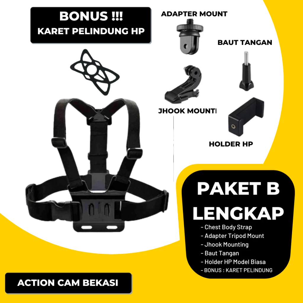 Body chest strap mounting + holder smartphone dan action camera gopro yi