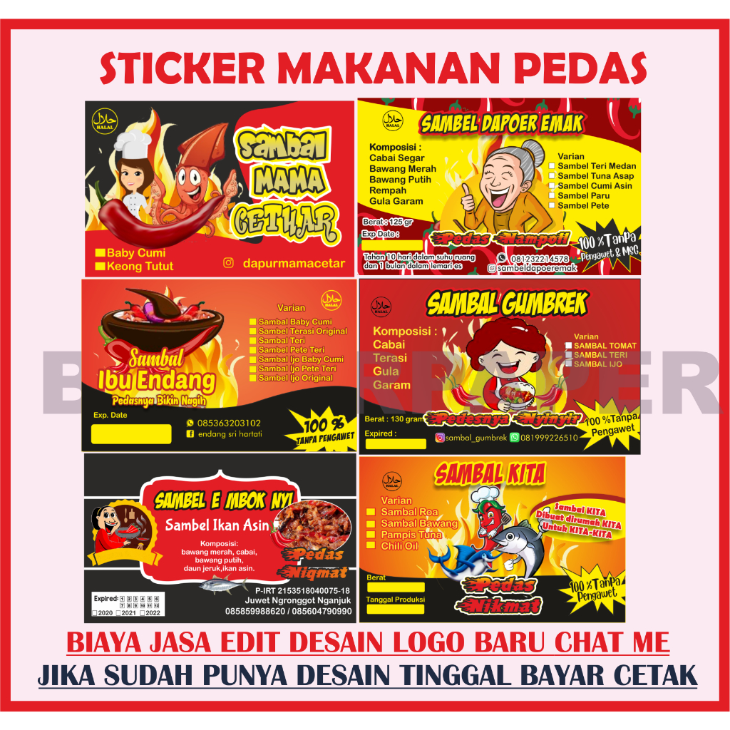 Jual Stiker Sambal Stiker Makanan Pedas Stiker Makaroni Stiker Produk