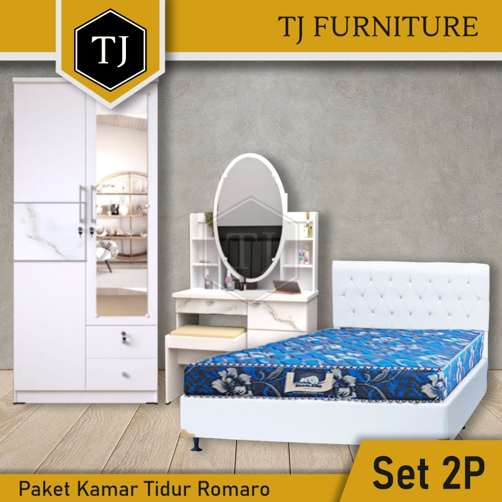 Jual Paket Kamar Tidur Romaro Lemari Pakaian Lemari Baju Pintu Meja Rias Putih Meja Rias