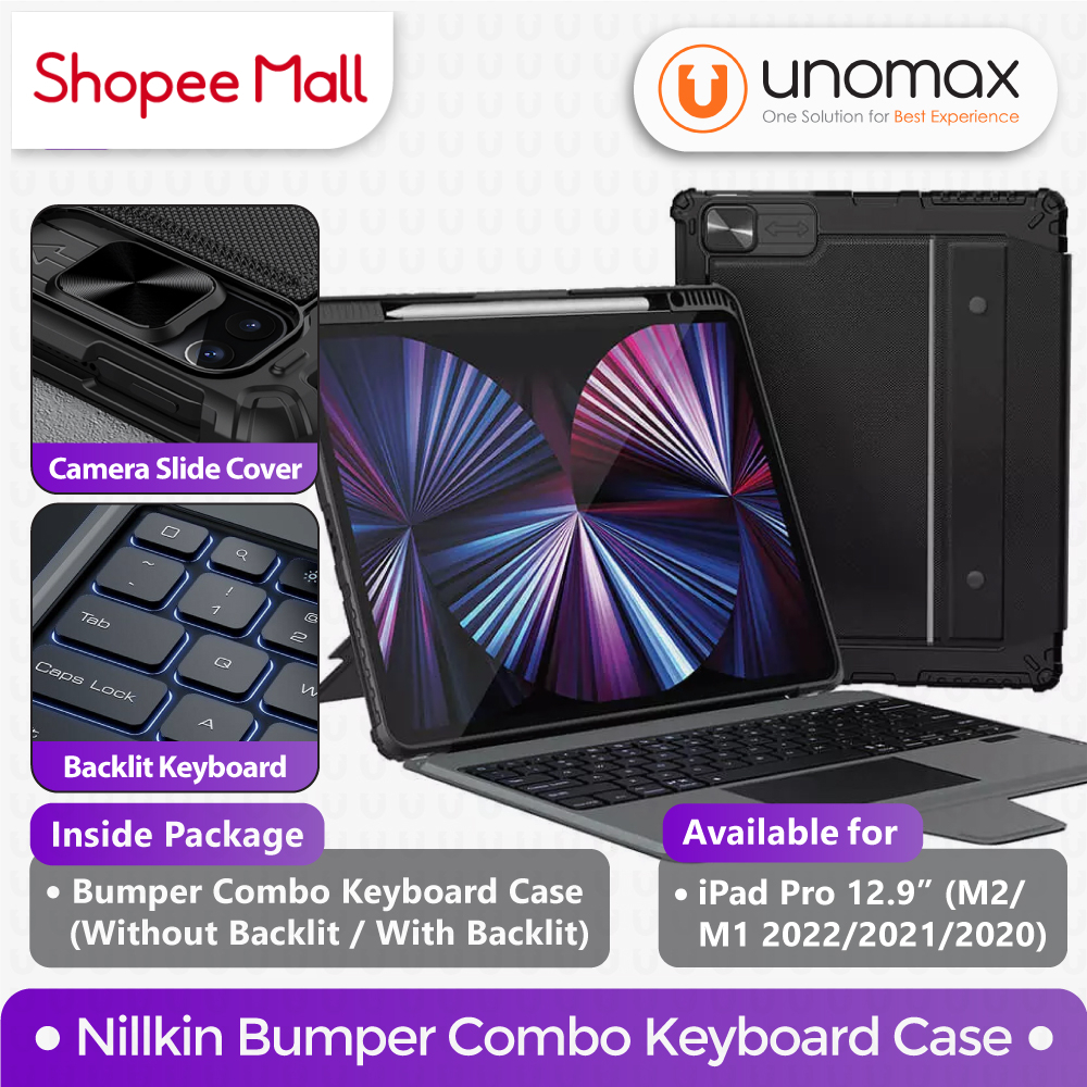 Keyboard Case iPad Pro (M2/M1 2022/2021/2020) Nillkin Bumper Combo  Flip Camera Cover Slide Stand Casing