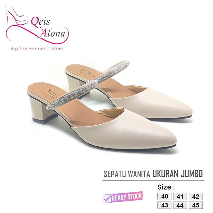 Jual MULES MUTIARA Sepatu Sandal Heels Wanita Big Size 40 41 42 43 44 45 Slip on Heel Bustong Cream Ukuran kaki Jumbo Besar Shopee Indonesia