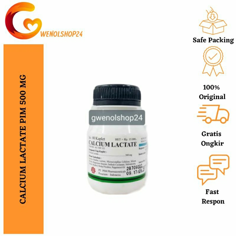 Jual Calcium Lactate 500 Mg Botol PIM 80 Tablet Shopee Indonesia