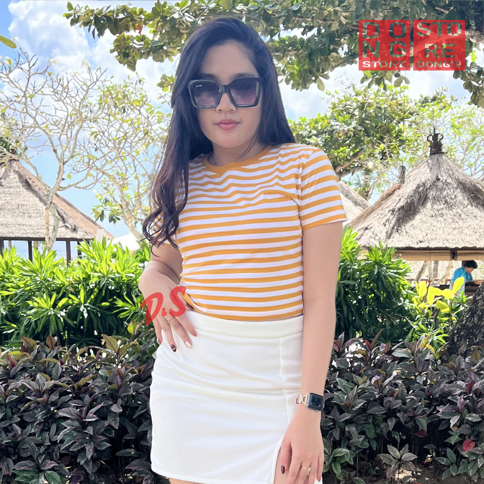 Jual Kaos Crop Top Salur Setrip Pakaian Wanita Polos Croptee Strip Baju Striped Tshirt Atasan