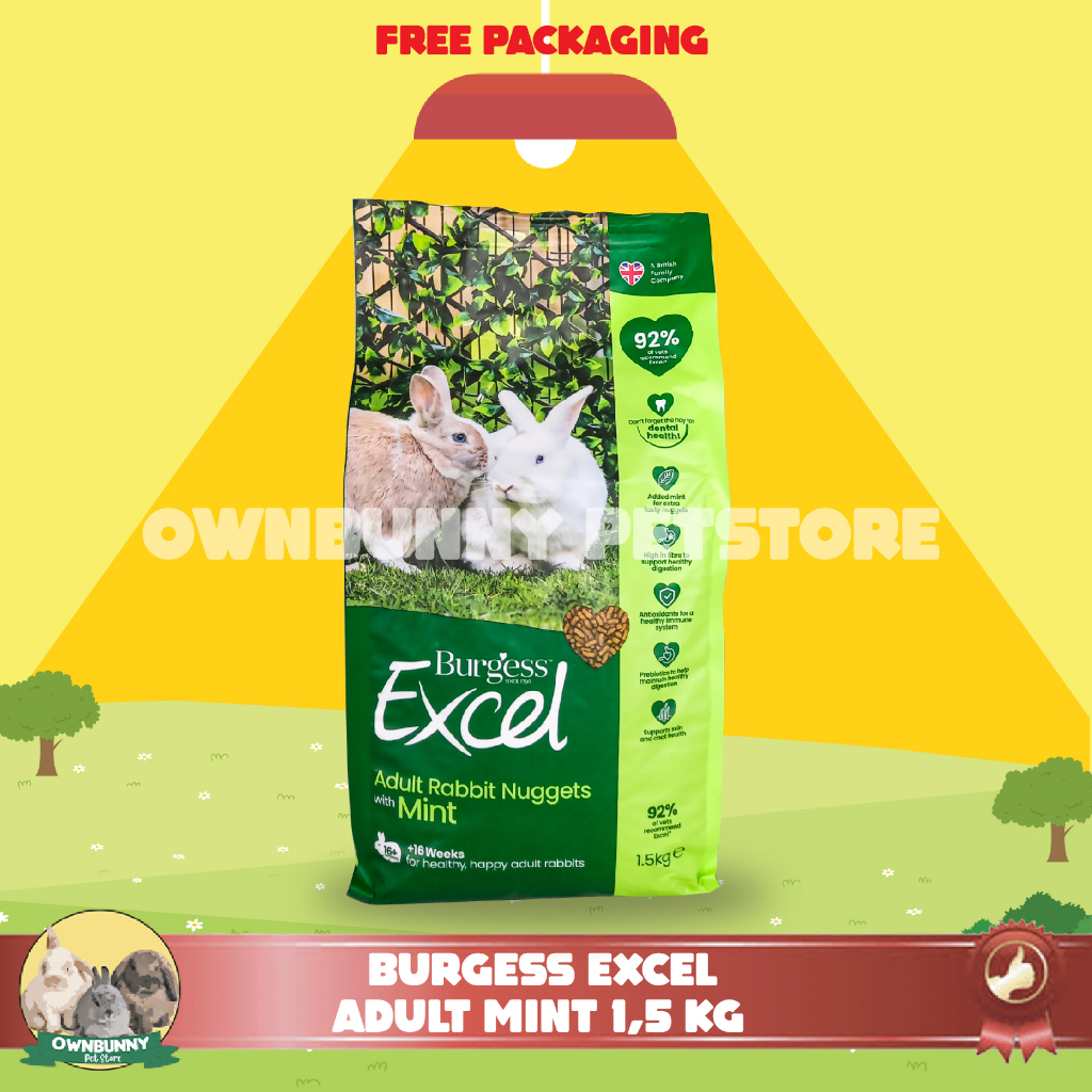 Jual MAKANAN PELET KELINCI BURGESS EXCEL RABBIT ADULT MINT 1,5 KG ...