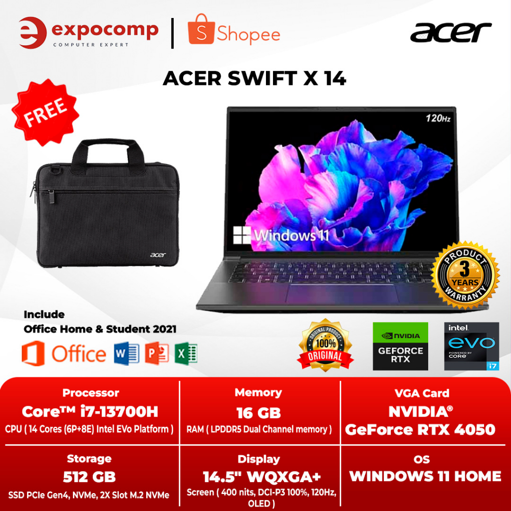 Jual ACER SWIFT X 14 SFX14 71G 78N7 GREY CORE I7 13700H EVO RTX4050