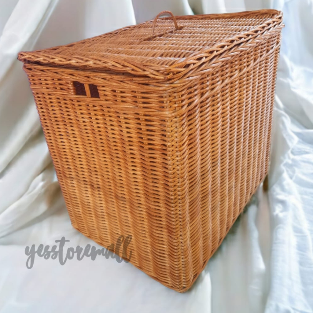Jual keranjang rotan laundry tutup persegi kotak penyimpanan barang ...