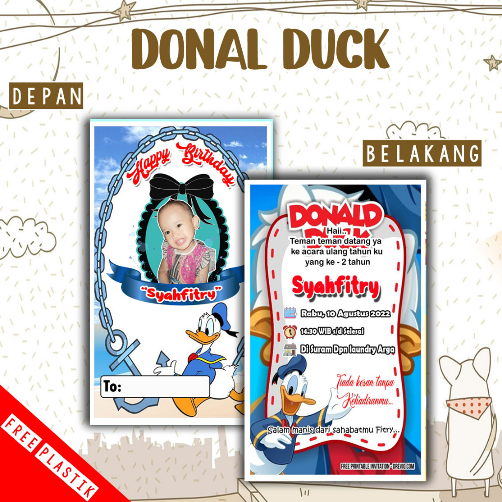 Jual Undangan Ultah DONAL BEBEK ( 30 PCS / 50 PCS) Undangan Ulang tahun