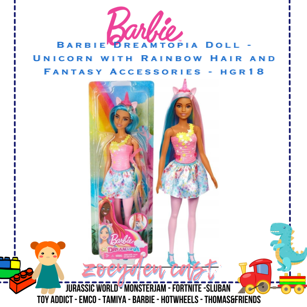 Jual Barbie Dreamtopia Unicorn with Rainbow Hair and Fantasy