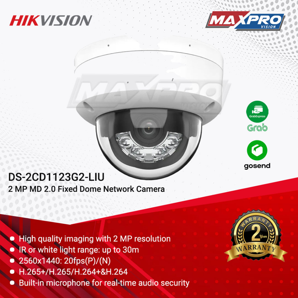 Jual DS2CD1123G2LIU HIKVISION IP CAMERA 2MP DOME DUAL LIGHT AUDIO