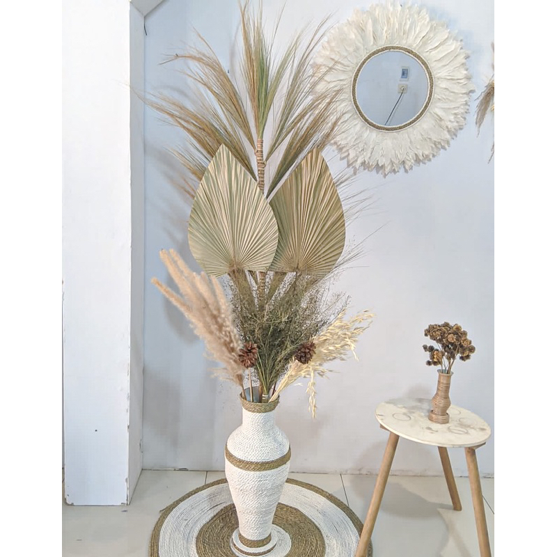 Paket lengkap termurah/ vas guci 50 CM/ daun palem kering/ pampas/ rayung/ dried flower