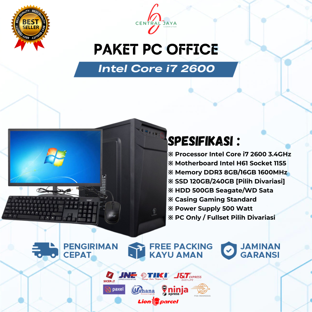 Jual PC Rakitan Fullset Office Core I7 2600 RAM 8GB HDD SSD Monitor 19 Inch Office Kantor