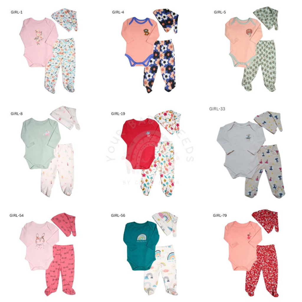 Jual New Baby Set Bodysuit Jumper Celana Dan Topi 3in1 Premium Import Untuk Anak Perempuan Usia